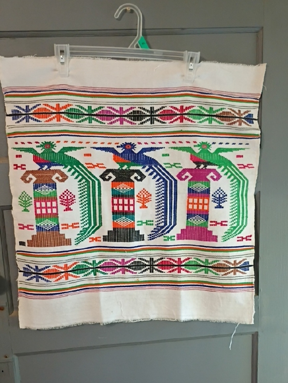 Handwoven Folk Textile with Colorful Motif